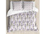 Abakuhaus Copripiumino Lavanda, Righe E Fiori, Antiacaro, Adatto A Chi Soffre Di Allergie, Con Federe, 200 Cm X 200 Cm - 80 X 80 Cm, Viola
