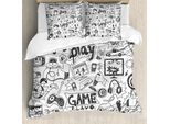 Abakuhaus Copripiumino Videogiochi, Stile Sketch Gaming, Antiacaro, Adatto A Chi Soffre Di Allergie, Con Federe, 200 Cm X 200 Cm - 80 X 80 Cm, Bianco E Nero