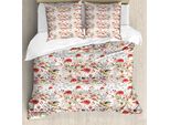 Abakuhaus Copripiumino Con Fiori, Stile Acquerello Primaverile, Antiacaro, Adatto A Chi Soffre Di Allergie, Con Federe, 155 Cm X 220 Cm - 80 X 80 Cm, Bianco, Verde, Rosa