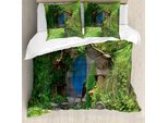 Abakuhaus Copripiumino Hobbit, Fantasia Hobbit Land House, Antiacaro, Adatto A Chi Soffre Di Allergie, Con Federe, 155 Cm X 220 Cm - 80 X 80 Cm, Verde Marrone Blu