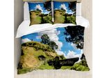 Abakuhaus Copripiumino Hobbit, OberbüHl Hobbit Dorf, Antiacaro, Adatto A Chi Soffre Di Allergie, Con Federe, 155 Cm X 220 Cm - 80 X 80 Cm, Verde Blu