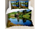 Abakuhaus Copripiumino Hobbit, Hobbit Land Dorfhaus, Antiacaro, Adatto A Chi Soffre Di Allergie, Con Federe, 155 Cm X 220 Cm - 80 X 80 Cm, Verde Blu