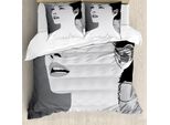 Abakuhaus Copripiumino Retrò, Digital-MäDchen, Antiacaro, Adatto A Chi Soffre Di Allergie, Con Federe, 155 Cm X 220 Cm - 80 X 80 Cm, Grigio Nero