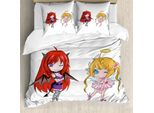 Copripiumino Abakuhaus Anime, Arte Fiabesca Giapponese, Antiacaro, Adatto A Chi Soffre Di Allergie, Con Federe, 155 Cm X 220 Cm - 80 X 80 Cm, Bianco