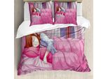 Copripiuma Abakuhaus Anime, Manga Giapponese Con Animali, Antiacaro, Adatto A Chi Soffre Di Allergie, Con Federe, 155 Cm X 220 Cm - 80 X 80 Cm, Rosa