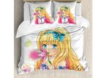 Copripiumino Abakuhaus Anime, Grafica Manga Cartoon, Antiacaro, Adatto A Chi Soffre Di Allergie, Con Federe, 155 Cm X 220 Cm - 80 X 80 Cm, Rosa Giallo