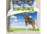 Abakuhaus Copripiumino Giraffa, Animali Dello Zoo, Antiacaro, Adatto A Chi Soffre Di Allergie, Con Federe, 155 Cm X 220 Cm - 80 X 80 Cm, Bianco Blu Marrone