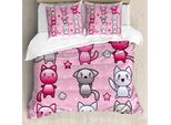 Copripiumino Abakuhaus Anime, Divertenti Scarabocchi Giapponesi, Antiacaro, Adatto A Chi Soffre Di Allergie, Con Federe, 200 Cm X 200 Cm - 80 X 80 Cm, Viola-Rosa-Blu