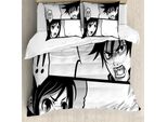 Copripiuma Abakuhaus Anime, Fumetto Giapponese, Antiacaro, Adatto A Chi Soffre Di Allergie, Con Federe, 155 Cm X 220 Cm - 80 X 80 Cm, Nero Bianco Grigio