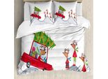 Abakuhaus Copripiumino Natalizio, Famiglia Ren Noel, Antiacaro, Adatto A Chi Soffre Di Allergie, Con Federe, 155 Cm X 220 Cm - 80 X 80 Cm, Grigio Bianco