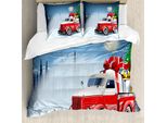 Abakuhaus Copripiumino Natalizio, American Truck Regali, Antiacaro Adatto A Chi Soffre Di Allergie Con Federe, 155 Cm X 220 Cm - 80 X 80 Cm, Blu, Rosso, Bianco