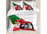 Abakuhaus Copripiumino Natalizio, Red Farm Truck, Antiacaro, Adatto A Chi Soffre Di Allergie, Con Federe, 155 Cm X 220 Cm - 80 X 80 Cm, Bianco Rosso