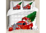 Abakuhaus Copripiumino Natalizio, Red American Truck, Antiacaro, Adatto A Chi Soffre Di Allergie, Con Federe, 155 Cm X 220 Cm - 80 X 80 Cm, Verde Bianco