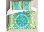 Abakuhaus Copripiumino Verde Acqua E Lime, Motivo Sfumato, Antiacaro, Adatto A Chi Soffre Di Allergie, Con Federe, 155 Cm X 220 Cm - 80 X 80 Cm, Verde Acqua, Lime E Bianco