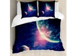 Abakuhaus Galaxis Copripiumino, Spazio Marte Pianeti, Antiacaro Adatto A Chi Soffre Di Allergie Con Federe, 155 Cm X 220 Cm - 80 X 80 Cm, Blu Navy-Rosa