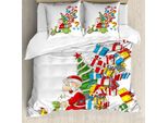 Abakuhaus Copripiumino Natalizio, Sankt Sulla Moto, Antiacaro, Adatto A Chi Soffre Di Allergie, Con Federe, 200 Cm X 200 Cm - 80 X 80 Cm, Bianco, Verde E Rosso