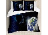 Abakuhaus Galaxis Copripiumino, Asteroid Rocky Raum, Antiacaro Adatto A Chi Soffre Di Allergie Con Federe, 155 Cm X 220 Cm - 80 X 80 Cm, Blu Scuro Grigio