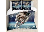 Abakuhaus Galaxis Copripiumino, Astronaut Floats Spazio, Antiacaro Adatto A Chi Soffre Di Allergie Con Federe, 155 Cm X 220 Cm - 80 X 80 Cm, Grigio Blu