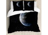 Abakuhaus Galaxis Copripiumino, Luna Pianeta Terra Cosmo, Antiacaro Adatto A Chi Soffre Di Allergie Con Federe, 155 Cm X 220 Cm - 80 X 80 Cm, Blu Nero