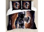 Abakuhaus Galaxis Copripiumino, Astronauta Nello Spazio, Antiacaro Adatto A Chi Soffre Di Allergie Con Federe, 200 Cm X 200 Cm - 80 X 80 Cm, Grigio Arancione