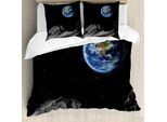 Abakuhaus Galaxis Copripiumino, Luna Marte Pianeta Terra, Antiacaro Adatto A Chi Soffre Di Allergie Con Federe, 155 Cm X 220 Cm - 80 X 80 Cm, Blu Nero Grigio