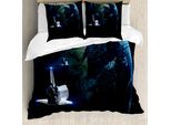 Abakuhaus Galaxis Copripiumino, Spaceship Earth Fiction, Antiacaro, Adatto A Chi Soffre Di Allergie, Con Federe, 155 Cm X 220 Cm - 80 X 80 Cm, Blu Navy-Grigio