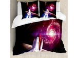 Abakuhaus Galaxis Copripiumino, Tema Galattico Via Lattea, Antiacaro, Adatto A Chi Soffre Di Allergie, Con Federe, 200 Cm X 200 Cm - 80 X 80 Cm, Magenta Bianco