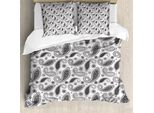 Abakuhaus Copripiumino Paisley, Foglie Orientali, Antiacaro, Adatto A Chi Soffre Di Allergie, Con Federe, 200 Cm X 200 Cm - 80 X 80 Cm, Grigio E Bianco