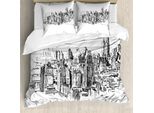 Abakuhaus New York Copripiumino, Nyc Schizzo Storico, Antiacaro Adatto A Chi Soffre Di Allergie Con Federe, 155 Cm X 220 Cm - 80 X 80 Cm, Grigio Bianco