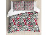 Copripiumino Abakuhaus Retro, Motivo Floreale Boho Colorato, Antiacaro E Anallergico, Con Federe, 155 Cm X 220 Cm - 80 X 80 Cm, Grigio E Rosa