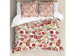 Abakuhaus Copripiumino Paisley, Motivo Rose Artistiche, Antiacaro, Adatto A Chi Soffre Di Allergie, Con Federe, 200 Cm X 200 Cm - 80 X 80 Cm, Rosso E Rosa Chiaro
