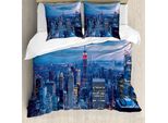 Abakuhaus New York Copripiumino, Tramonto A New York Foto, Antiacaro, Adatto A Chi Soffre Di Allergie, Con Federe, 155 Cm X 220 Cm - 80 X 80 Cm, Blu