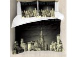 Abakuhaus New York Copripiumino, Grunge Empire State Nyc, Antiacaro, Adatto A Chi Soffre Di Allergie, Con Federe, 155 Cm X 220 Cm - 80 X 80 Cm, Grigio Giallo