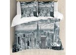 Abakuhaus Set Copripiumino Per Letti Matrimoniali, Manhattan Paesaggio Urbano, Antiacaro Adatto A Chi Soffre Di Allergie Con Federe, Grigio