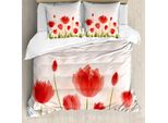 Abakuhaus Copripiumino Con Fiori, Romantici Tulipani, Antiacaro, Adatto A Chi Soffre Di Allergie, Con Federe, 200 Cm X 200 Cm - 80 X 80 Cm, Vermiglio Pesca Verde