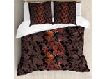 Abakuhaus Copripiumino Blume, Fiori Giapponesi Vivaci, Antiacaro, Adatto A Chi Soffre Di Allergie, Con Federe, 200 Cm X 200 Cm - 80 X 80 Cm, Nero Arancione Senape