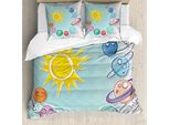Abakuhaus Copripiumino, Cartoon Sole Pianeti, Antiacaro Adatto A Chi Soffre Di Allergie Con Federe, 155 Cm X 220 Cm - 80 X 80 Cm, Multicolore