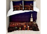 Abakuhaus New York Copripiumino, New York Manhattan Nacht, Antiacaro, Adatto A Chi Soffre Di Allergie, Con Federe, 155 Cm X 220 Cm - 80 X 80 Cm, Arancione Blu
