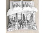 Abakuhaus New York Copripiumino, Panorama Fugace Di New York, Antiacaro, Adatto A Chi Soffre Di Allergie, Con Federe, 155 Cm X 220 Cm - 80 X 80 Cm, Grigio Bianco