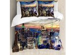 Abakuhaus New York Copripiumino, Skyline Urbano Di New York City, Antiacaro, Adatto A Chi Soffre Di Allergie, Con Federe, 155 Cm X 220 Cm - 80 X 80 Cm, Arancione Blu