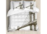 Abakuhaus New York Copripiumino, Panorama Urbano Di New York City, Antiacaro, Adatto A Chi Soffre Di Allergie, Con Federe, 155 Cm X 220 Cm - 80 X 80 Cm, Marrone Bianco