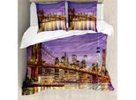 Abakuhaus New York Copripiumino, Broadway-Paesaggio Nyc, Antiacaro Adatto A Chi Soffre Di Allergie Con Federe, 155 Cm X 220 Cm - 80 X 80 Cm, Viola, Giallo