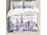Abakuhaus New York Copripiumino, Fleeting Nyc Island, Antiacaro, Adatto A Chi Soffre Di Allergie, Con Federe, 155 Cm X 220 Cm - 80 X 80 Cm, Viola Bianco