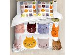 Abakuhaus Copripiumino Gatto, Gatti Colorati Divertenti, Antiacaro, Adatto A Chi Soffre Di Allergie, Con Federe, 200 Cm X 200 Cm - 80 X 80 Cm, Multicolore