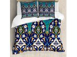 Abakuhaus Set Copripiumino Folkloric Per Letti Matrimoniali, Design Astratto Blu Navy, Antiacaro, Adatto A Chi Soffre Di Allergie, Con Federe, Blu Navy