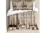 Abakuhaus Copripiumino Rustico, Vertical Rustic Planks, Antiacaro, Adatto A Chi Soffre Di Allergie, Con Federe, 155 Cm X 220 Cm - 80 X 80 Cm, Marrone Bianco