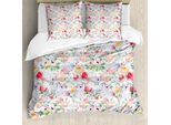 Abakuhaus Copripiumino Con Motivi Floreali, Fiori Primaverili Colorati, Antiacaro, Adatto A Chi Soffre Di Allergie, Con Federe, 200 Cm X 200 Cm - 80 X 80 Cm, Rosa-Verde-Rosso