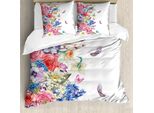 Abakuhaus Set Copripiumino Per Letti Matrimoniali, Fiori Vivaci Naturali, Antiacaro, Adatto A Chi Soffre Di Allergie, Con Federe, Rosa E Blu