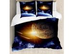 Abakuhaus Galaxis Copripiumino, Paesaggio Mistico Terrestre, Antiacaro Adatto A Chi Soffre Di Allergie Con Federe, 155 Cm X 220 Cm - 80 X 80 Cm, Blu Giallo