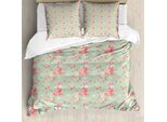 Abakuhaus Copripiumino Shabby Flora, Fiori Primaverili Retrò, Antiacaro, Adatto A Chi Soffre Di Allergie, Con Federe, 200 Cm X 200 Cm - 80 X 80 Cm, Rosa Menta